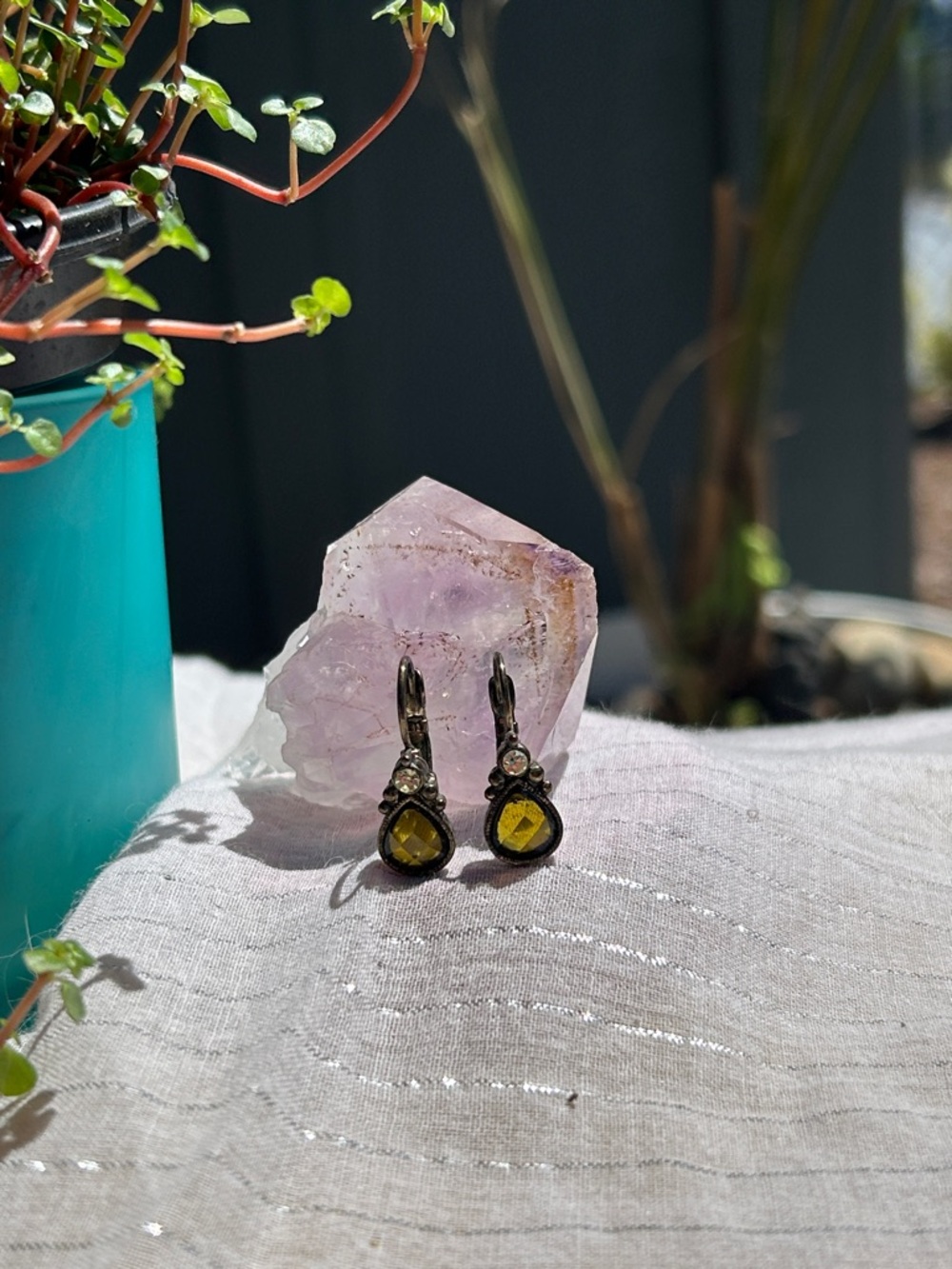 Yellow Crystal Teardrop Dangle Earrings - Women Jewelry